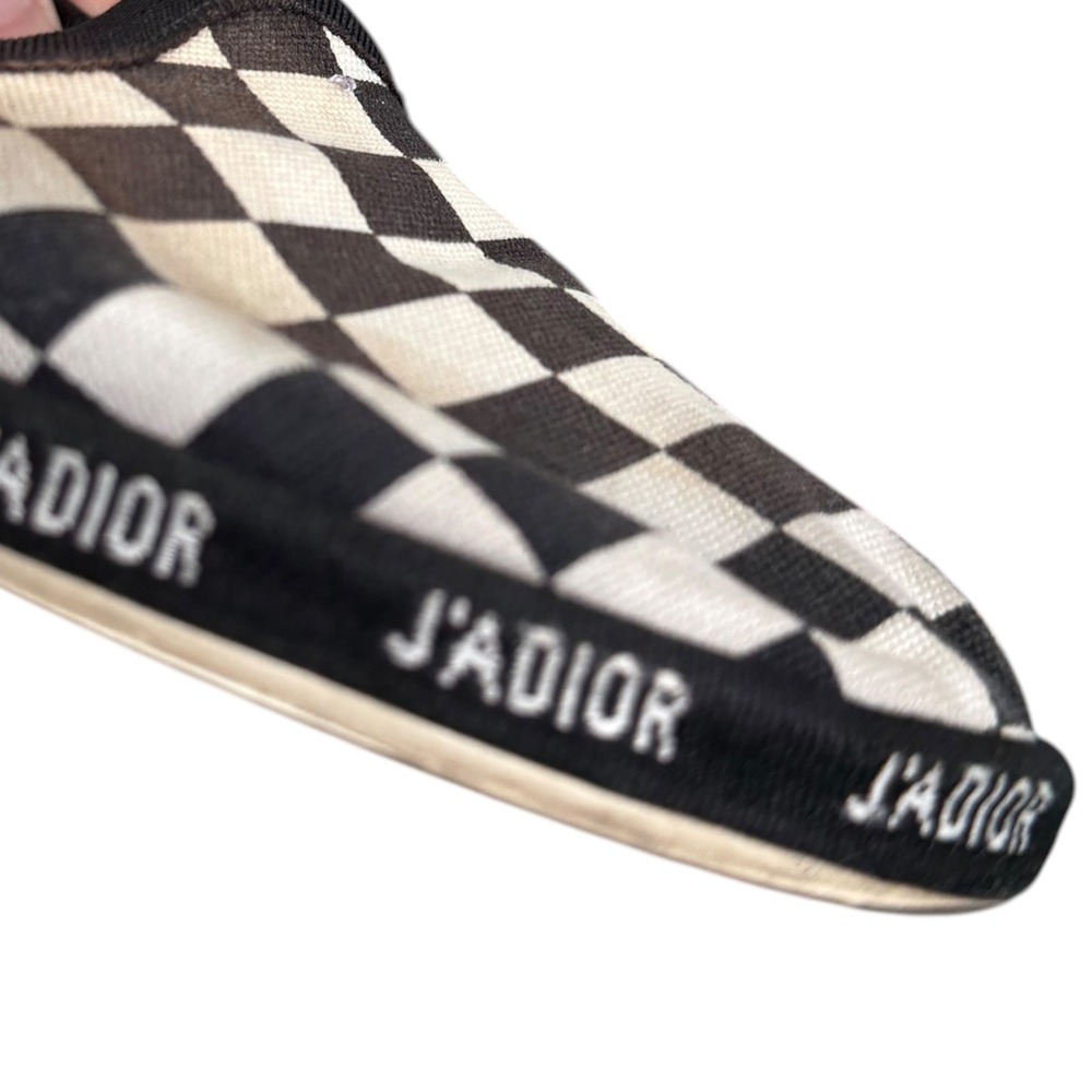 Christian Dior J'Adior Black White Checkerboard Canvas Flats 36.5 CL0118 - Picture 3 of 7